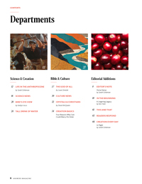 Table of contents: departments