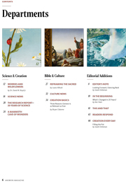Table of contents: departments