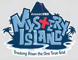 MYSTERY ISLAND VBS: BLUE IRON-ON LOGO